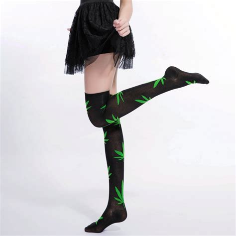 Maybao Weed Leggings Thigh Stockings Thigh High Socks Leggings Over Knee Socks Black Fifth Degree