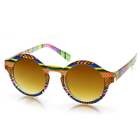 vintage inspired round circle native print horned rim sunglasses indie hipster fashion