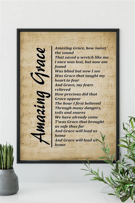 Amazing Grace Lyrics Print Wall Art Print Digital Picture For