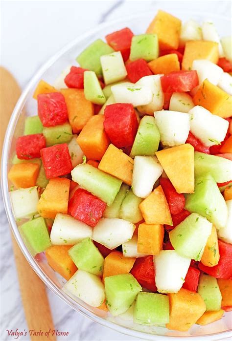 Melon Fruit Salad With Honey Lime And Watermelon Juice Dressing Valya