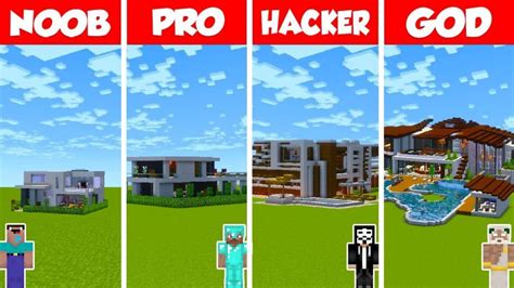 Minecraft Modern Beach Mansion House Build Challenge Noob Vs Pro Vs