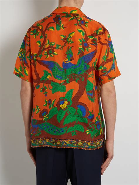 Gucci Jubilee Print Short Sleeved Silk Shirt In Orange For Men Lyst