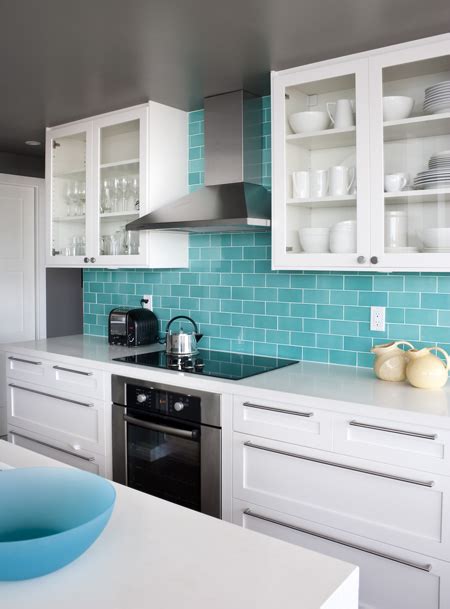 The mesh backing not only simplifies installation, but it also allows the tiles to be separated which adds to their design flexibility. Turquoise Subway Tile Backsplash Design Ideas