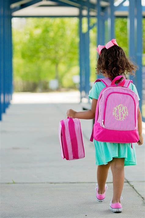 Monogrammed Pinstriped Preschool Backpack Personalized Backpack Girls