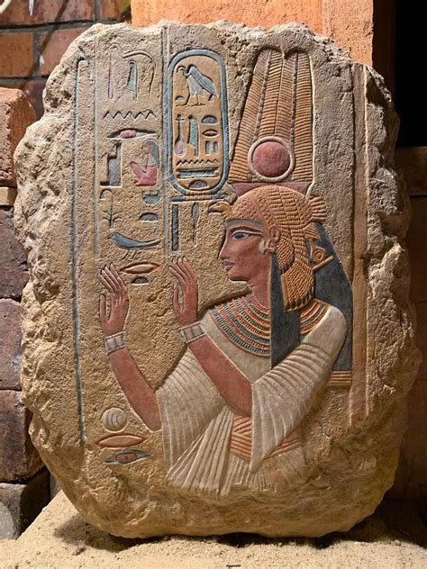 Egyptian Art Sculpture Painted Relief Carving Of Queen Nefertari