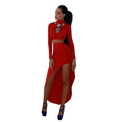 new 2017 night clubwear 2 piece set women sexy long sleeve crop top and skirt set cropped tops