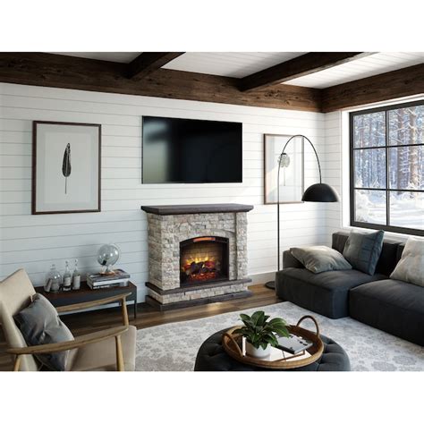 Allen Roth 435 In W Faux Stone Infrared Quartz Electric Fireplace In