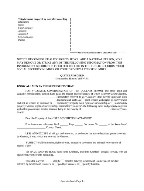 Quitclaim Deed Husband Wife Form Fill Out And Sign Printable PDF