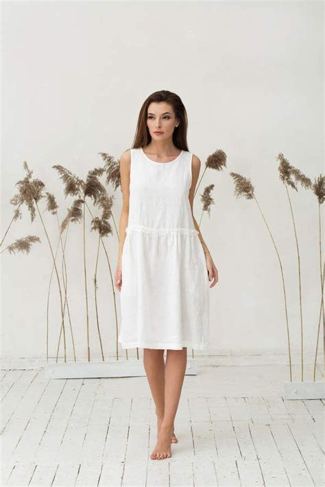 Etsy White Linen Dress Oversized Loose Fit Linen Tunic Stonewashed