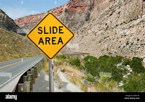 Rock Slide Area Warning Sign Stock Photo Alamy