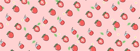 Cartoon Cute Strawberry Pink Background Fresh Fruit Strawberry