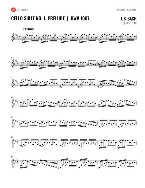 Johann Sebastian Bach Cello Suite No 1 Bwv 1007 Arranged For