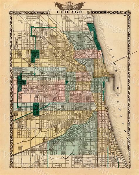 Vintage Map Of Chicago 1857 Chicago Illinois Map Antique Chicago Map