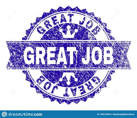 Scratched Textured Great Job Stamp Seal With Ribbon Stock Vector