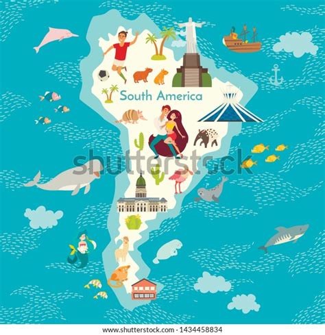 South America Continent World Map Landmarks 스톡 벡터로열티 프리 1434458834