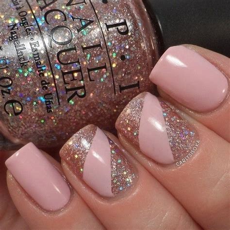 Pale Pink Nails With Rose Gold Glitter Pale Pink Gold Glitter Boho