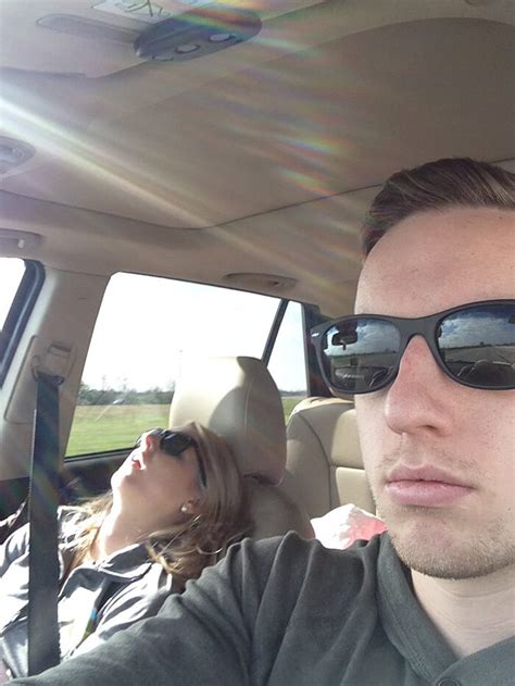Man Compiles Hilarious Pictures Of His Wife Sleeping On Their Road