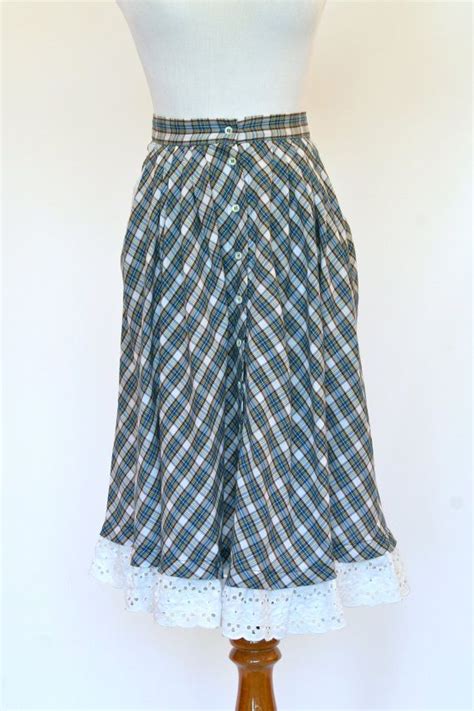 70s Vintage Prairie Skirt Blue Plaid Skirt Spring Etsy Prairie