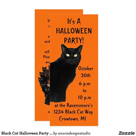 Black Cat Halloween Party Invitations Black Cat