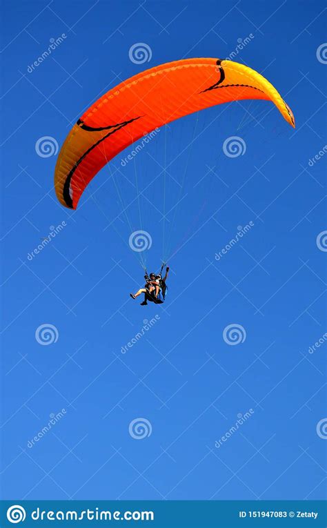 Paraglider Flight Through The Blue Sky Editorial Stock Photo Image Of