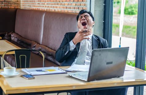 Tired Man Yawning At Workplace Stock Image Image Of Background