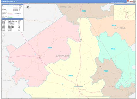 Lampasas County Tx Wall Map Color Cast Style By Marketmaps Mapsales