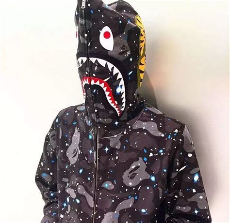 Bape Mens A Bathing Ape Space Camo Shark Hoodie Full Zip Sweater Coat