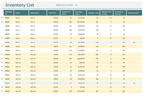 Equipment Inventory Spreadsheet — Db