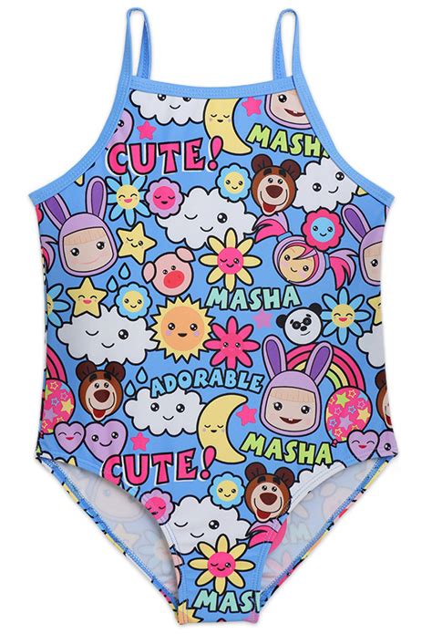 Cute Girl Swimsuit Masha And The Bear Swimsuit Blue One Piece Swimsuits In Stock