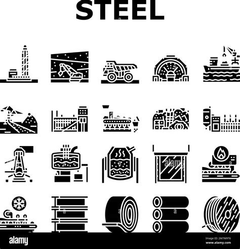 Steel Production Industry Metal Icons Set Vector Stock Vector Image