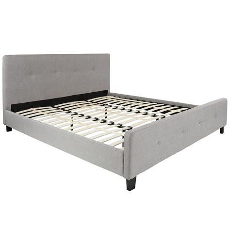 King Size Four Button Tufted Upholstered Platform Bed In Light Gray Fabric
