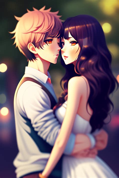 Lexica Full Body Anime Style Couple Kiss Date Realistic Detailes