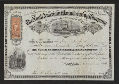 An Old Stock Certificate From The North American Manufacturing Company