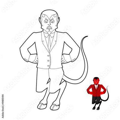 Devil Coloring Book Demon In Linear Style Crafty Satan With Ho