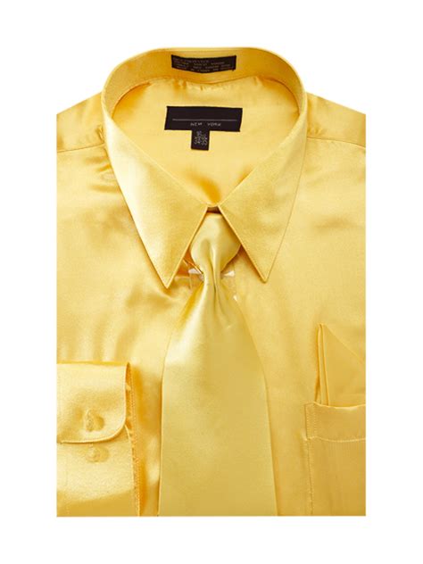 Mens Solid Color Satin Dress Shirt Tie And Hanky Set