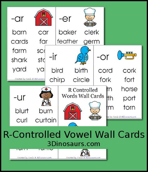 Easy To Use R Controlled Vowel Wall Cards 3 Dinosaurs