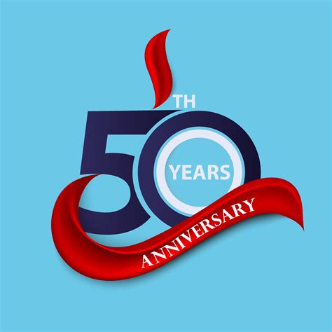 50th Anniversary Sign And Logo Celebration Symbol With Red Ribbon