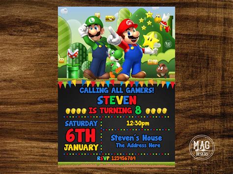 Mario Bros Invitación Mario Bros Invitación De Cumpleaños Etsy España