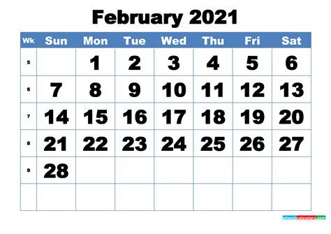 Free Printable February 2021 Calendar Template Word Pdf