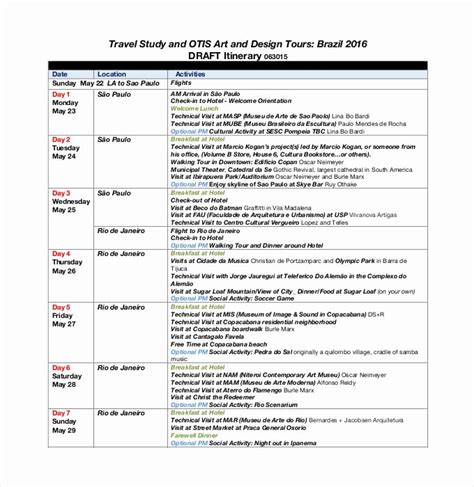 50 Example Of Itinerary for tour – Ufreeonline Template