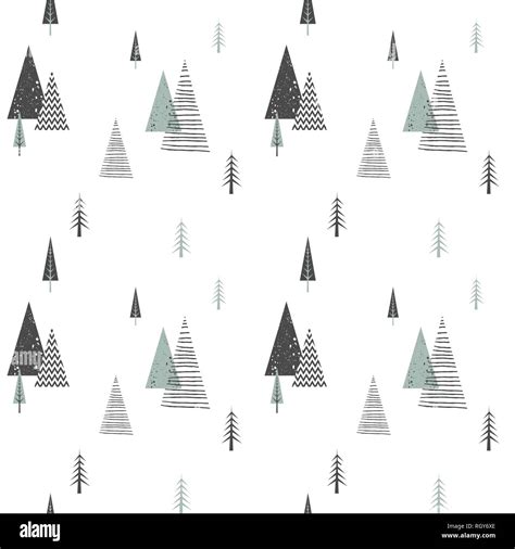 Christmas Winter Forest Landscape Seamless Pattern And Background