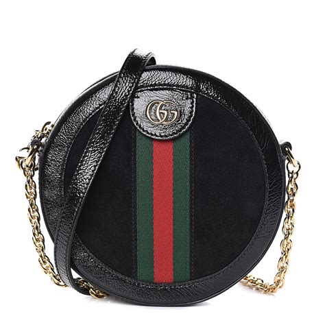 Gucci Patent Suede Web Mini Ophidia Round Shoulder Bag Black 510376