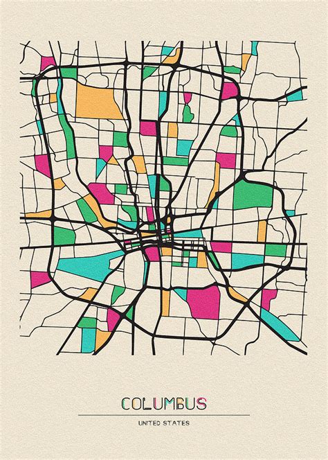 Columbus Ohio City Map Drawing By Inspirowl Design