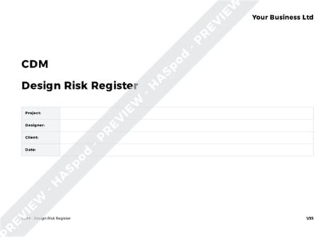 Design Risk Register Cdm Template Haspod