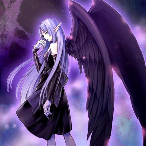Anime hair comes in all colors of the rainbow, including the mysterious purple. Purple Anime with wings | Anime character ideas ...