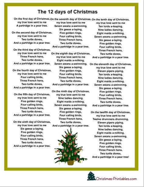 Large Print Days Of Christmas Lyrics Printable Pdf