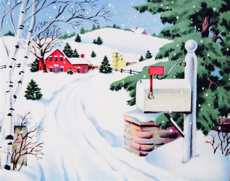 Christmas Snow Scene Holiday Snow Scene Vintage Christmas Card Retro