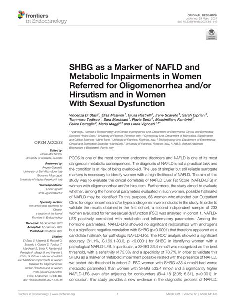 Pdf Shbg As A Marker Of Nafld And Metabolic Impairments In Women