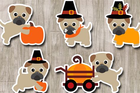 Thanksgiving Pugs Clipart Graphic Cute Pug Dog Pet Clip Art 99692