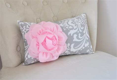 Damask Lumbar Pillow Light Pink Dahlia On Gray And White Etsy